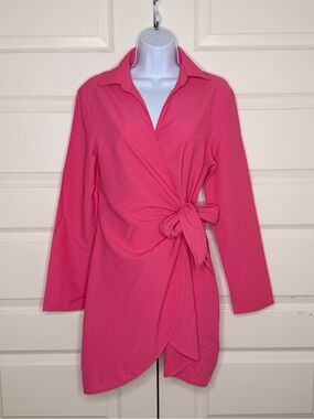 Hot Pink Wrap Dress with Side Tie